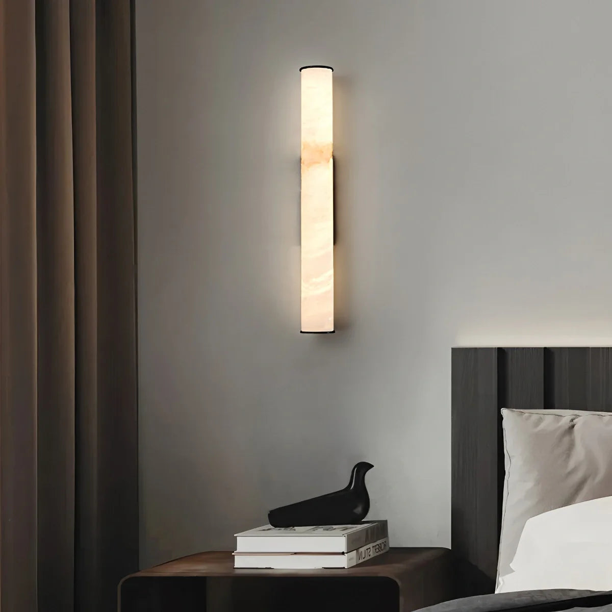 Modern Spanish Alabaster Sconce - Luxury Cylindrical Natural Stone Wall Light for Hallway & Bedroom