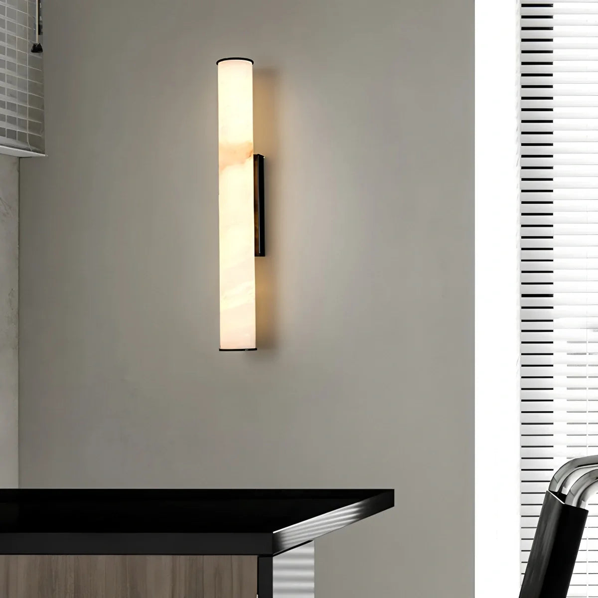 Modern Spanish Alabaster Sconce - Luxury Cylindrical Natural Stone Wall Light for Hallway & Bedroom