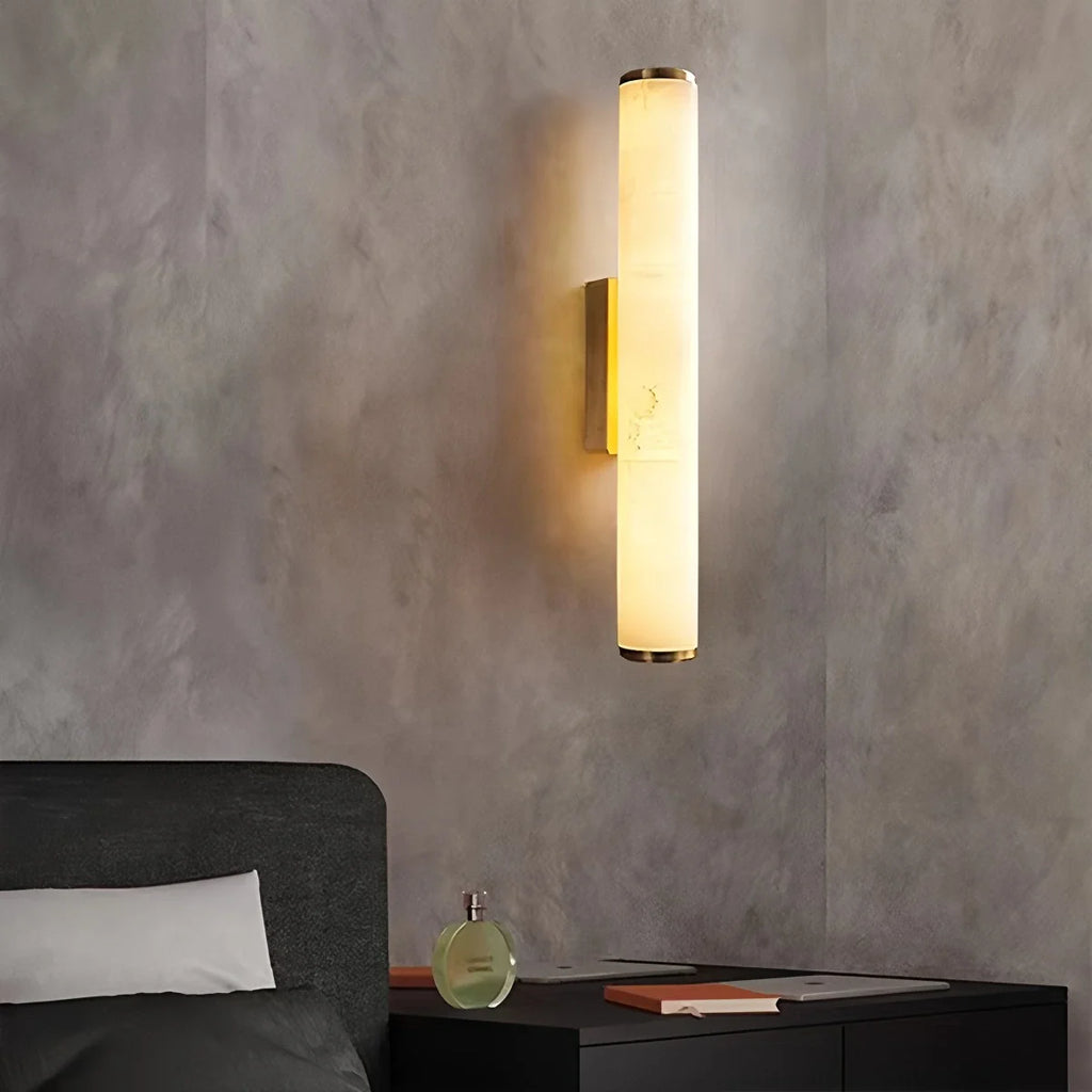 Modern Spanish Alabaster Sconce - Luxury Cylindrical Natural Stone Wall Light for Hallway & Bedroom