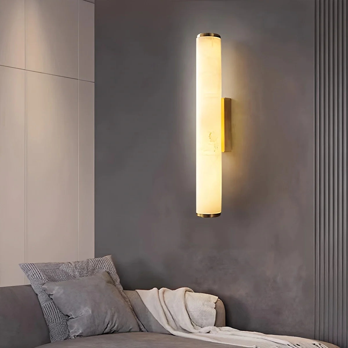 Modern Spanish Alabaster Sconce - Luxury Cylindrical Natural Stone Wall Light for Hallway & Bedroom