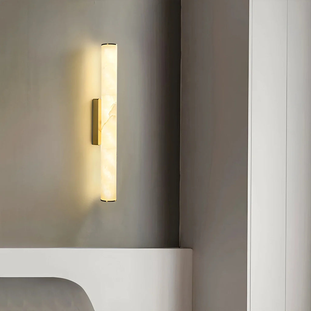 Modern Spanish Alabaster Sconce - Luxury Cylindrical Natural Stone Wall Light for Hallway & Bedroom