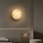 Modern Alabaster Moon Sconce - Luxury Spanish Stone Circular Wall Lamp for Bedroom & Hallway