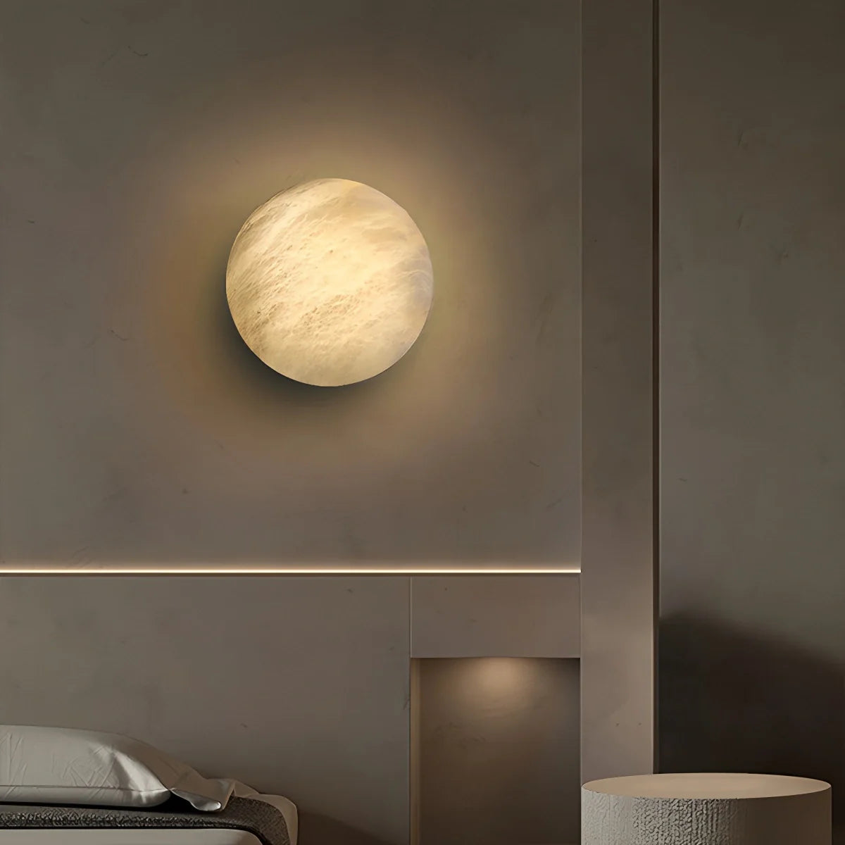 Modern Alabaster Moon Sconce - Luxury Spanish Stone Circular Wall Lamp for Bedroom & Hallway