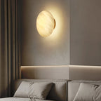 Modern Alabaster Moon Sconce - Luxury Spanish Stone Circular Wall Lamp for Bedroom & Hallway