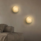 Modern Alabaster Moon Sconce - Luxury Spanish Stone Circular Wall Lamp for Bedroom & Hallway