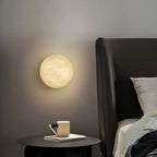 Modern Alabaster Moon Sconce - Luxury Spanish Stone Circular Wall Lamp for Bedroom & Hallway