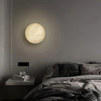 Modern Alabaster Moon Sconce - Luxury Spanish Stone Circular Wall Lamp for Bedroom & Hallway
