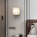 Modern Square Alabaster Sconce - Luxury Spanish Stone Cube Wall Light for Living Room