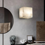 Modern Square Alabaster Sconce - Luxury Spanish Stone Cube Wall Light for Living Room