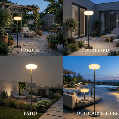 Irondale Modern Outdoor Floor Lamp - Black Metal & Acrylic Bowled Design for Courtyard