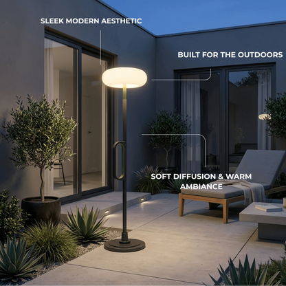 Irondale Modern Outdoor Floor Lamp - Black Metal & Acrylic Bowled Design for Courtyard