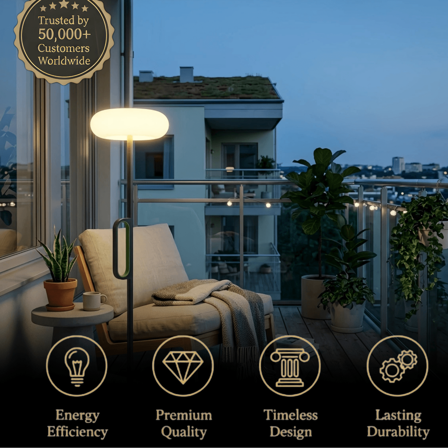 Irondale Modern Outdoor Floor Lamp - Black Metal & Acrylic Bowled Design for Courtyard