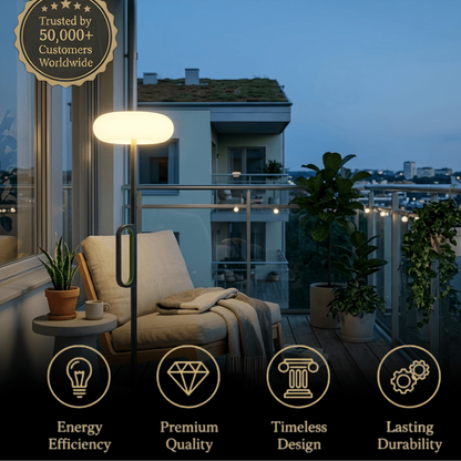 Irondale Modern Outdoor Floor Lamp - Black Metal & Acrylic Bowled Design for Courtyard