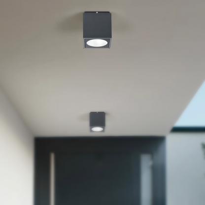 Arcato Industrial Outdoor Ceiling Light - Grey Metal Glass Square Design for Patio
