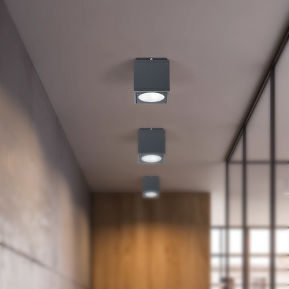 Arcato Industrial Outdoor Ceiling Light - Grey Metal Glass Square Design for Patio