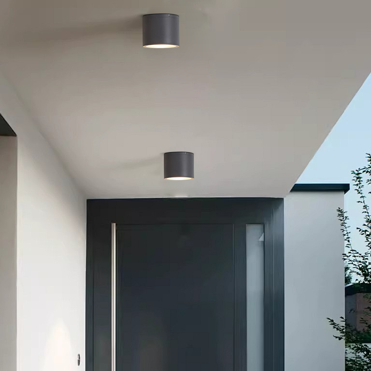 Irondale Modern Outdoor Ceiling Light - Black Metal/Glass Cylindrical for Garden