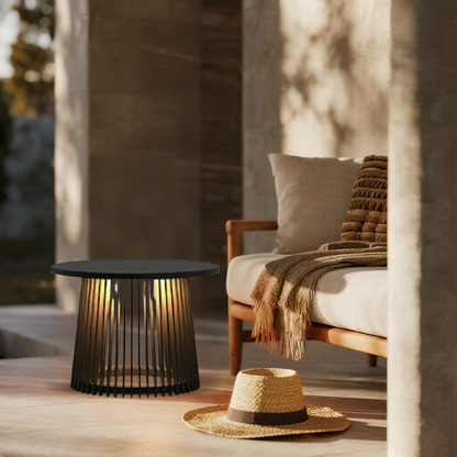 Irondale Modern Outdoor Floor Lamp - Black Metal & Acrylic Cylindrical Design for Patio