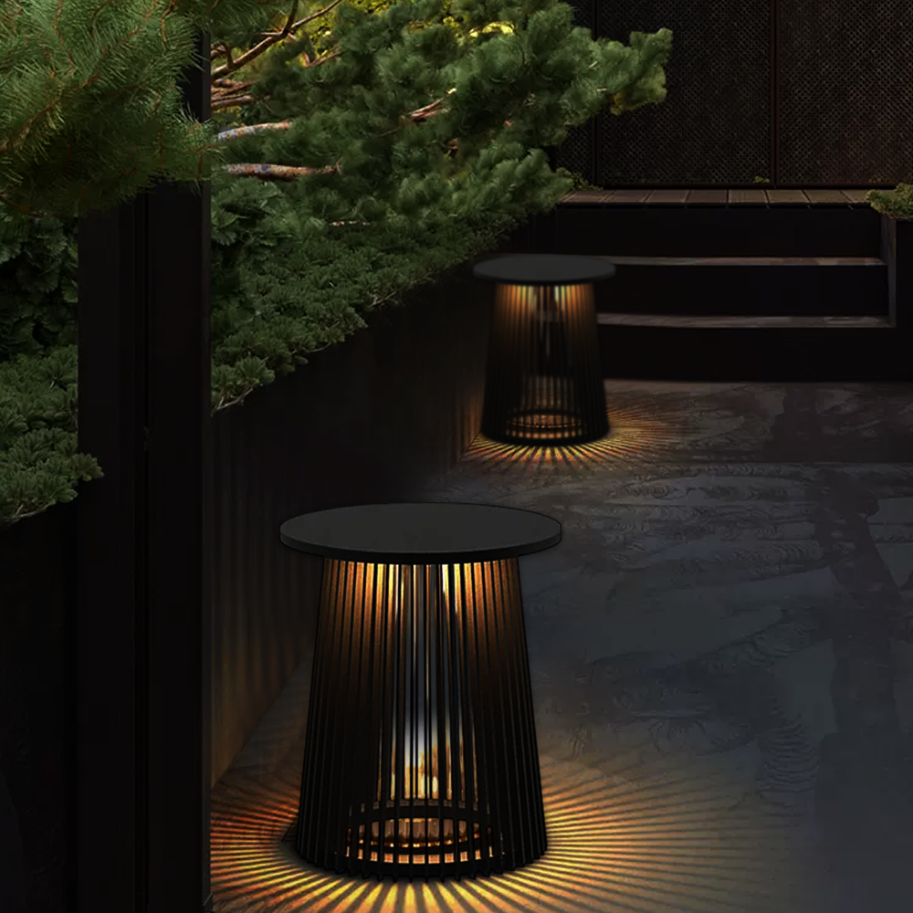 Irondale Modern Outdoor Floor Lamp - Black Metal & Acrylic Cylindrical Design for Patio