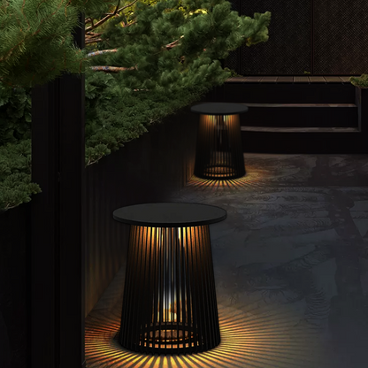 Irondale Modern Outdoor Floor Lamp - Black Metal & Acrylic Cylindrical Design for Patio