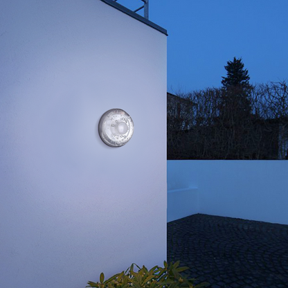 Embrace Modern Outdoor Wall Lamp - Clear Glass & Metal Round Design for Garden