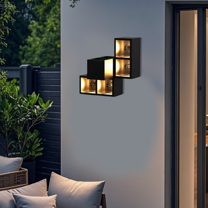 Irondale Industrial Outdoor Wall Lamp - Black Metal & Glass Cube Square Design for Garage