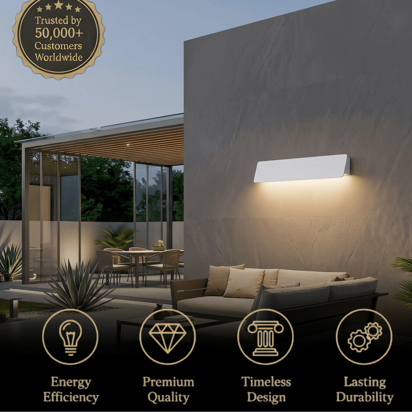 Arcato Modern Outdoor Wall Lamp - White/Black Metal Rectangular Design for Garden