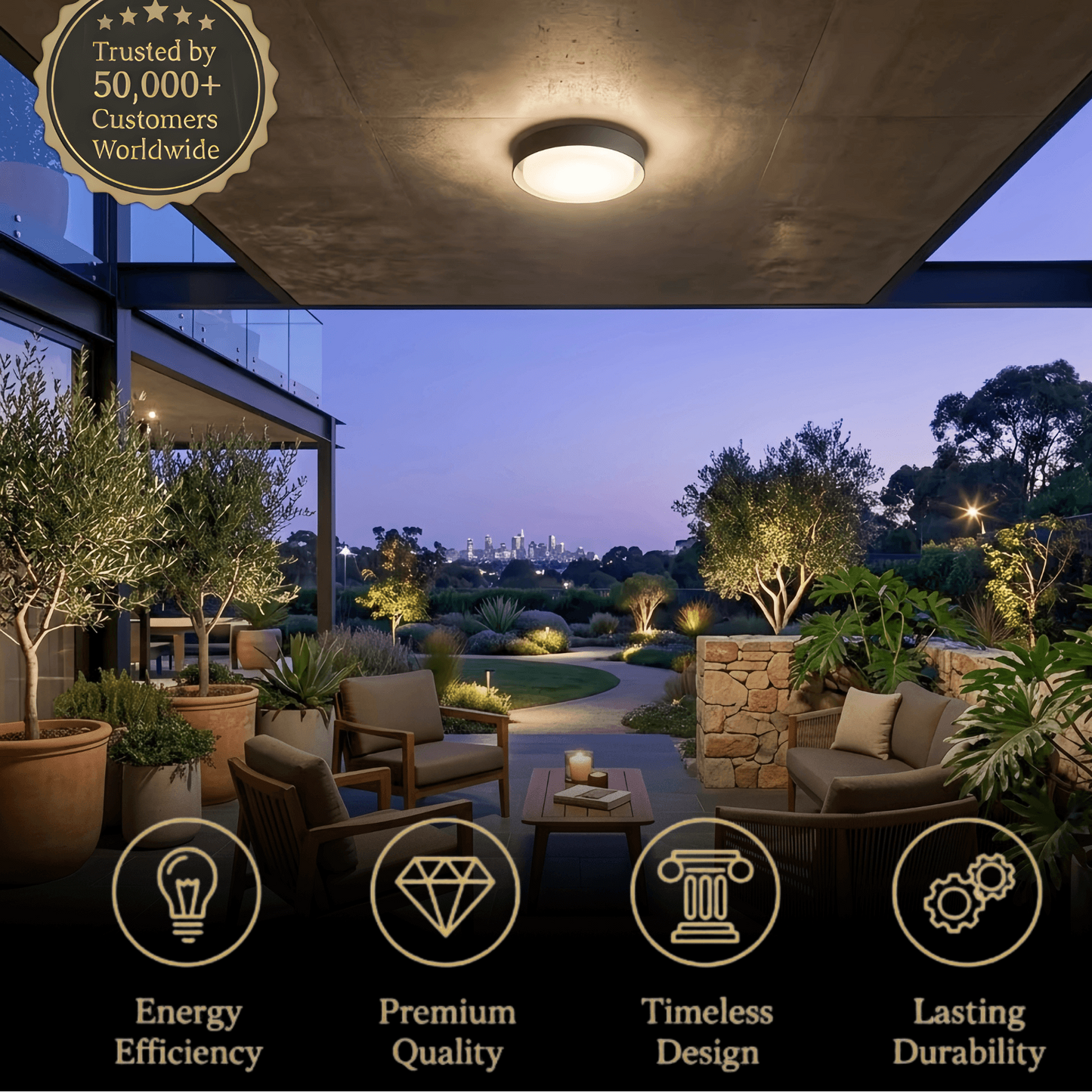 Embrace Modern Black Outdoor Ceiling Lights Metal Acrylic Round Outdoor
