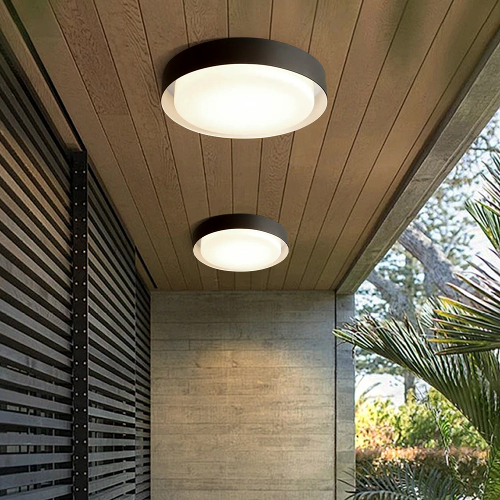 Embrace Modern Black Outdoor Ceiling Lights Metal Acrylic Round Outdoor