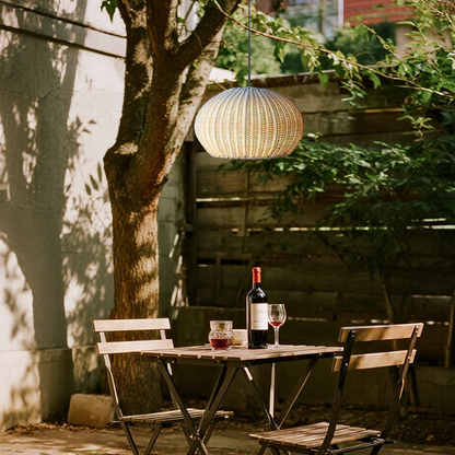 Bamburo Farmhouse Coffee/Beige Outdoor Pendant Light Rattan Lantern Garden