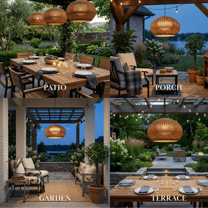 Bamburo Farmhouse Coffee/Beige Outdoor Pendant Light Rattan Lantern Garden