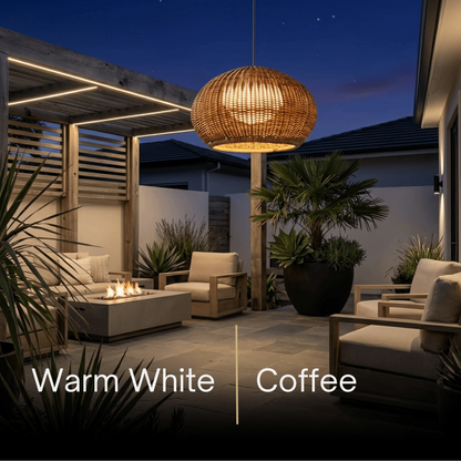 Bamburo Farmhouse Coffee/Beige Outdoor Pendant Light Rattan Lantern Garden