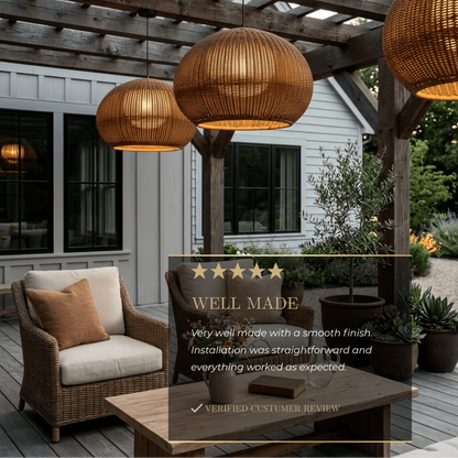Bamburo Farmhouse Coffee/Beige Outdoor Pendant Light Rattan Lantern Garden
