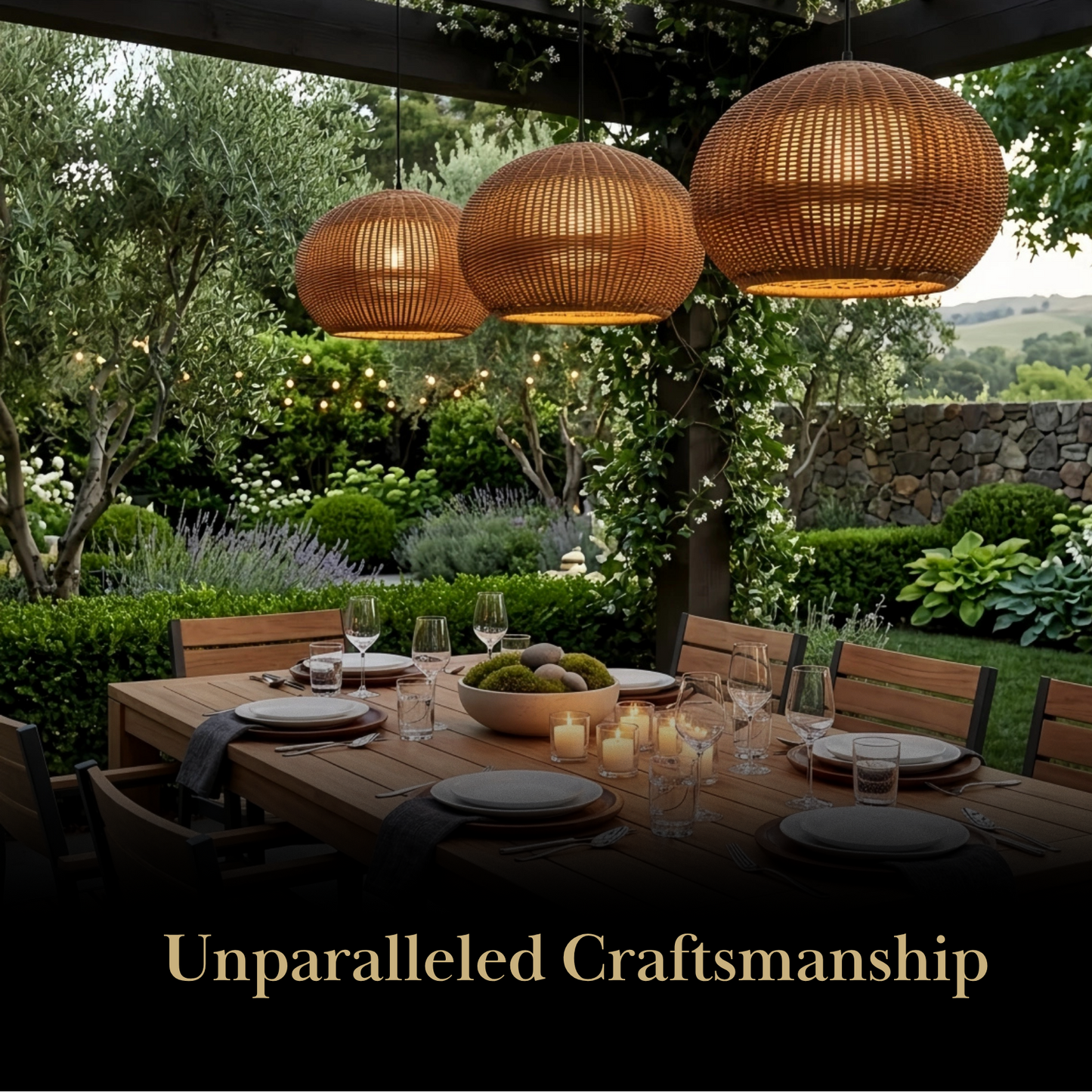 Bamburo Farmhouse Coffee/Beige Outdoor Pendant Light Rattan Lantern Garden