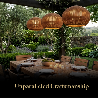 Bamburo Farmhouse Coffee/Beige Outdoor Pendant Light Rattan Lantern Garden