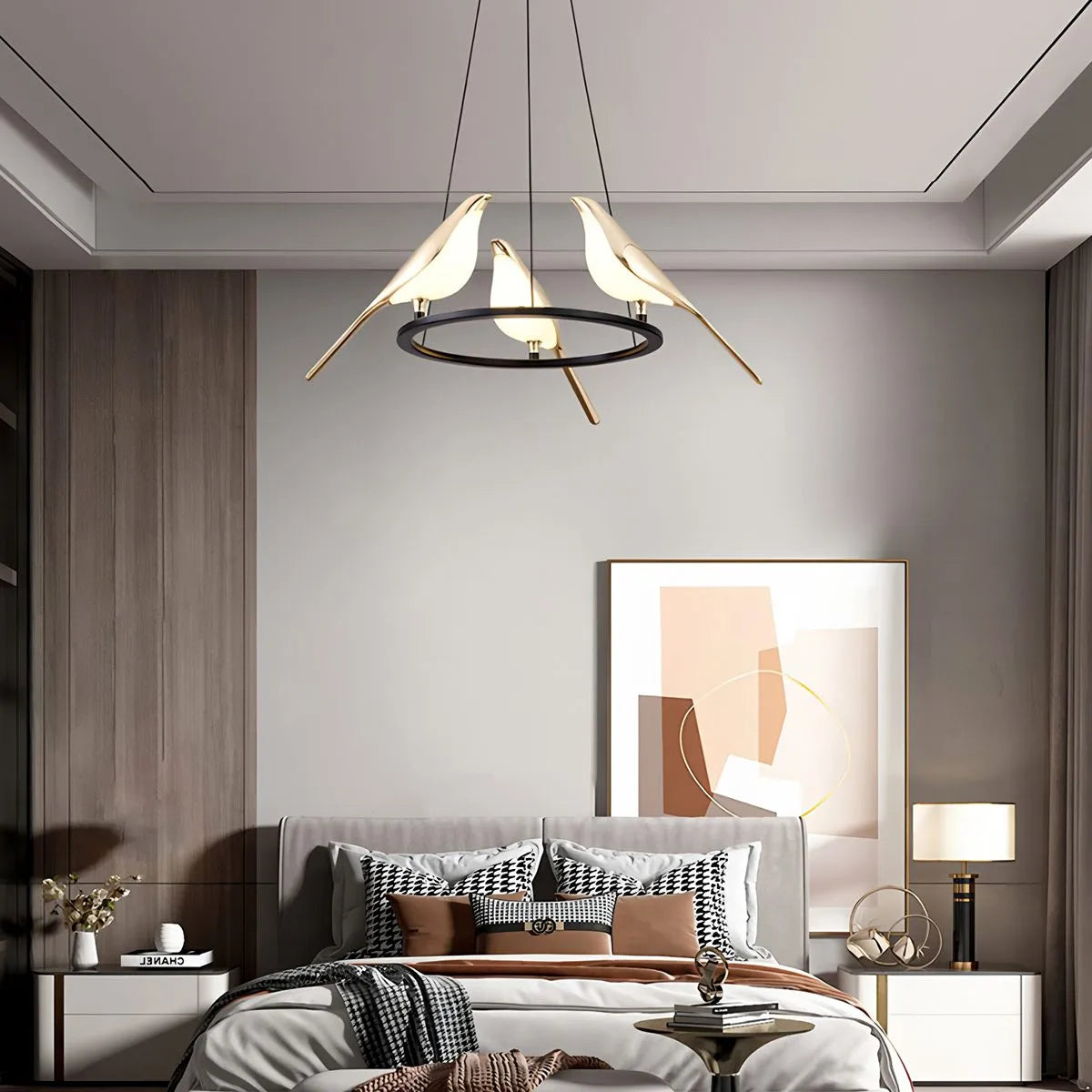 Modern Gold Bird Chandelier - Artistic Flying Swallows LED Pendant for High Ceiling & Living Room