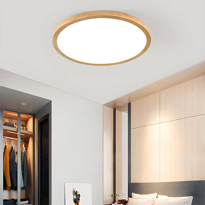 Round Wood LED Flush Mount Ceiling Light