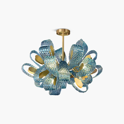 Nuvlight Peacock Blue Art Glass Chandelier for Dining Room