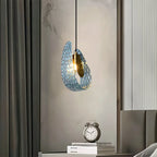 Peacock Blue Art Glass Chandelier - Hand-Blown Rippled Glass Pendant for Luxury Dining Room