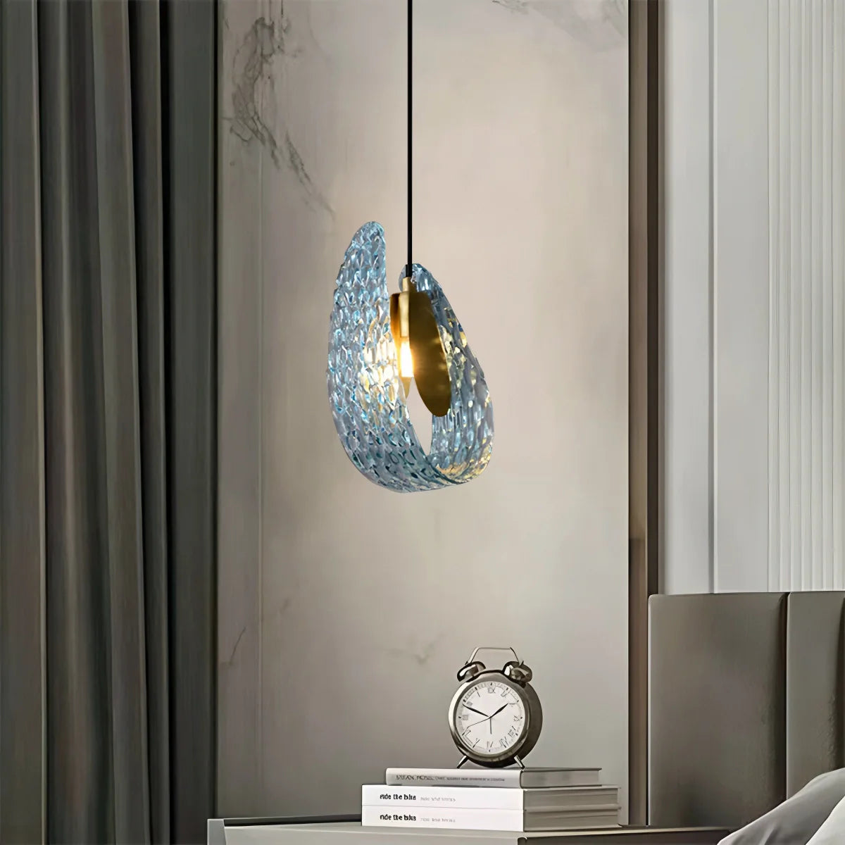 Blue Rippled Glass Chandelier for Dining Room