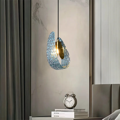 Blue Rippled Glass Chandelier for Dining Room
