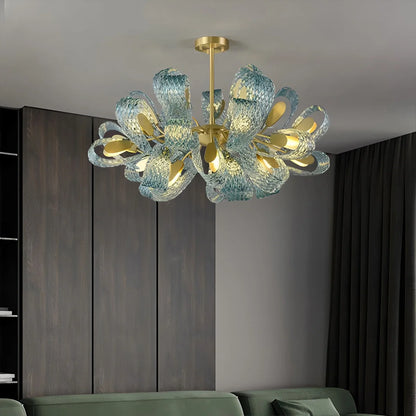Blue Rippled Glass Chandelier for Dining Room