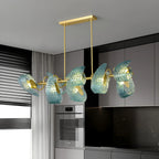 Peacock Blue Art Glass Chandelier - Hand-Blown Rippled Glass Pendant for Luxury Dining Room