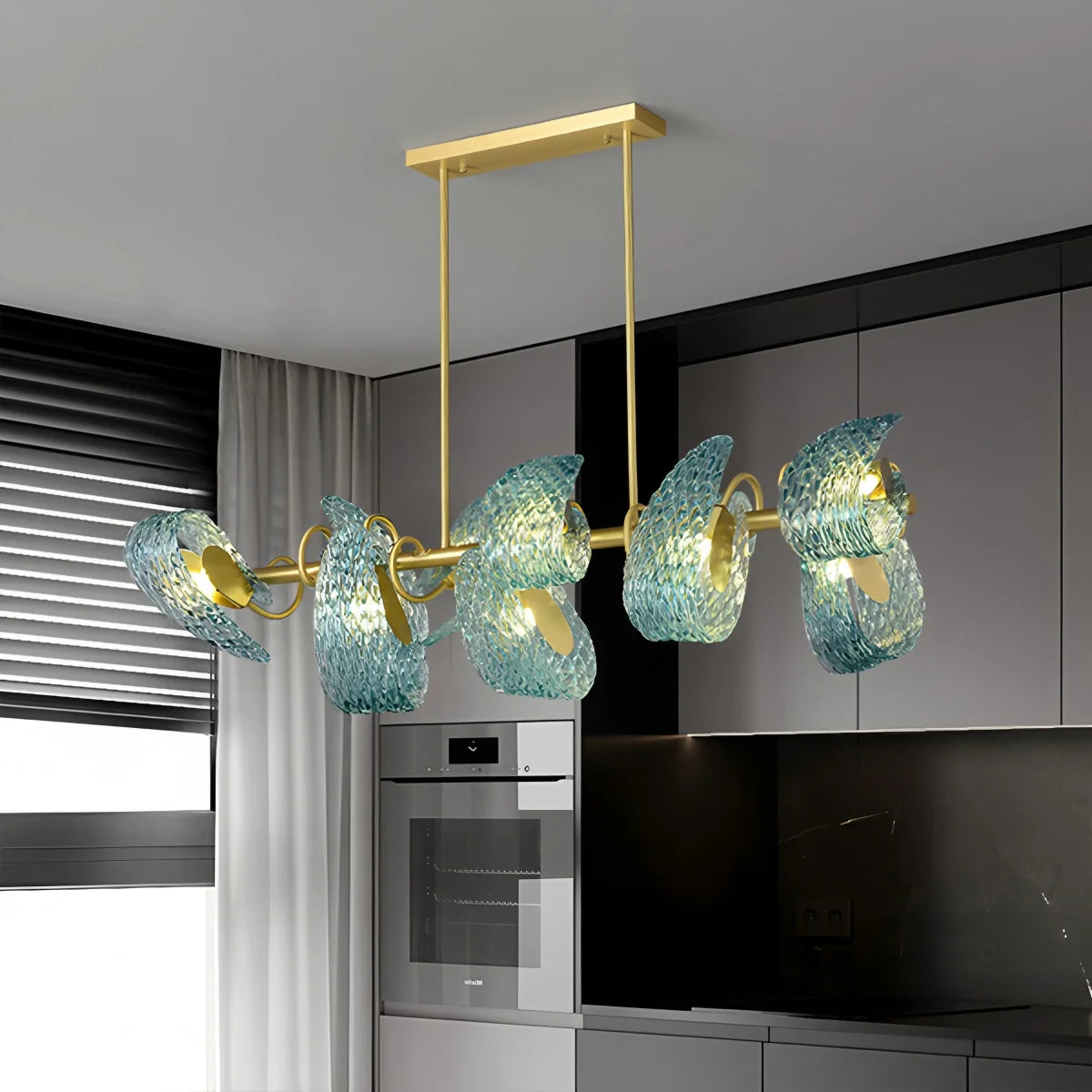 Blue Rippled Glass Chandelier for Dining Room