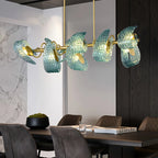 Peacock Blue Art Glass Chandelier - Hand-Blown Rippled Glass Pendant for Luxury Dining Room