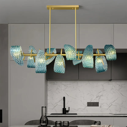 Blue Rippled Glass Chandelier for Dining Room