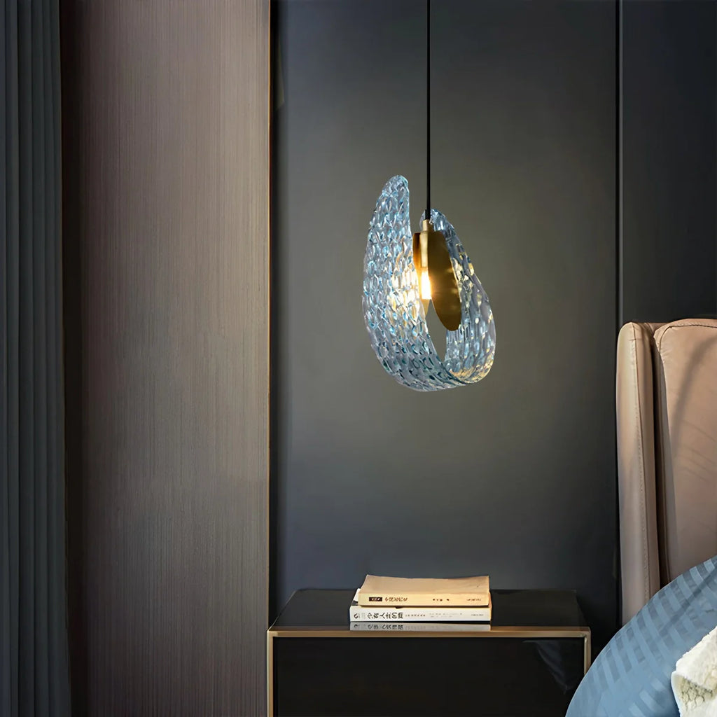 Peacock Blue Art Glass Chandelier - Hand-Blown Rippled Glass Pendant for Luxury Dining Room