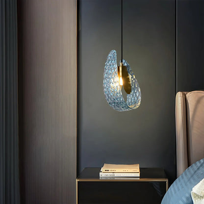 Blue Rippled Glass Chandelier for Dining Room