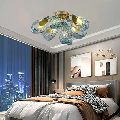Blue Rippled Glass Chandelier for Dining Room