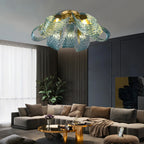 Peacock Blue Art Glass Chandelier - Hand-Blown Rippled Glass Pendant for Luxury Dining Room