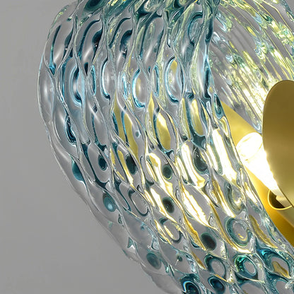 Blue Rippled Glass Chandelier for Dining Room